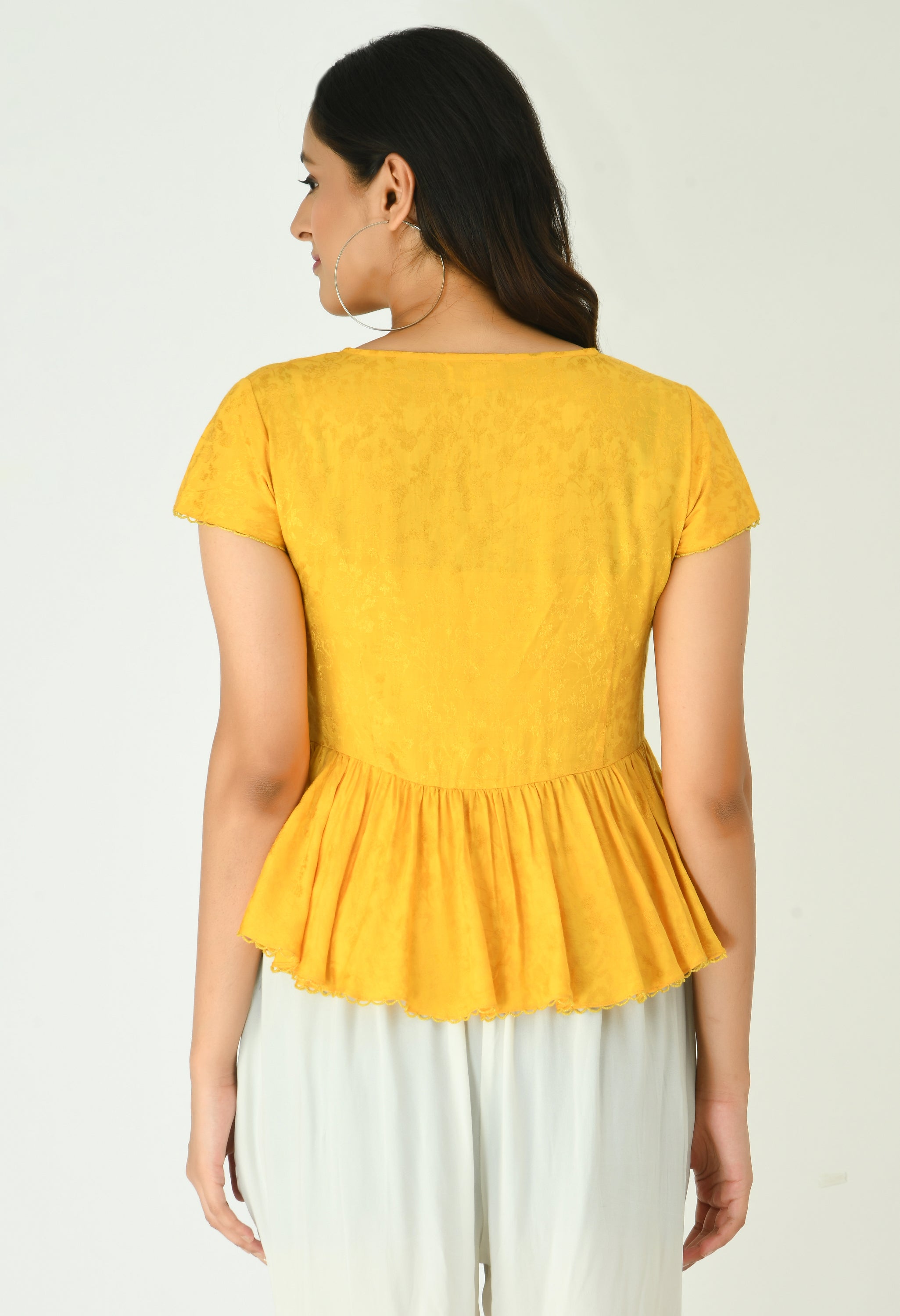 Bright Yellow Jacquard Top | Neon Yellow Tops For Women
